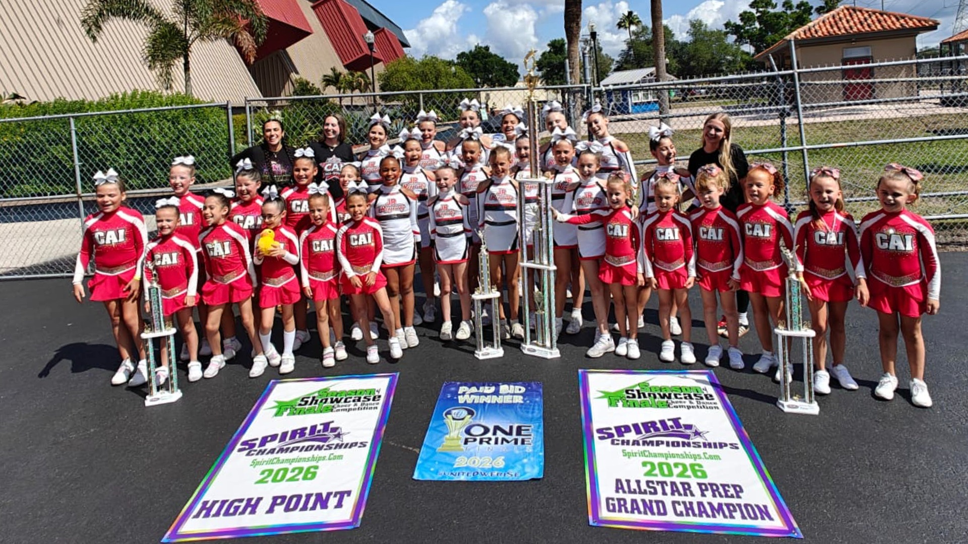 Clearwater Academy cheer team celebrating championship achievements